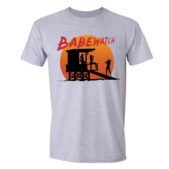 XtraFly Apparel Men's Babewatch Lifeguard Tower Novelty Gag Crewneck Short Sleeve T-shirt