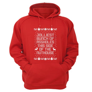 XtraFly Apparel Bunch Assholes of Nuthouse Ugly Christmas Hooded-Sweatshirt Pullover Hoodie