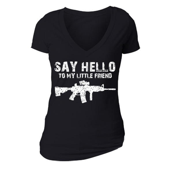 XtraFly Apparel Women's Say Hello Rifle 2nd Amendment V-neck Short Sleeve T-shirt