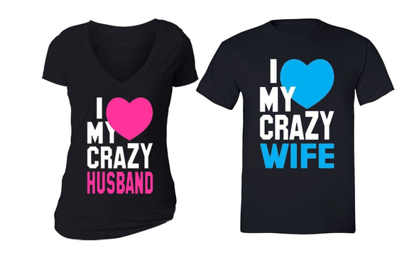XtraFly Apparel Love Crazy Husband Wife Valentine's Matching Couples Short Sleeve T-shirt