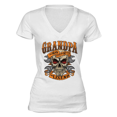 XtraFly Apparel Women's Grandpa Man Myth Legend Skulls Day Of Dead V-neck Short Sleeve T-shirt
