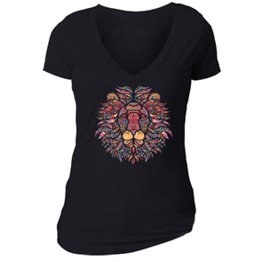 XtraFly Apparel Women's Lion Rasta Reggae Pink Tribal Animal V-neck Short Sleeve T-shirt