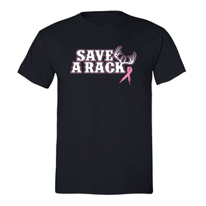 XtraFly Apparel Men's Save A Rack Antlers Breast Cancer Ribbon Crewneck Short Sleeve T-shirt