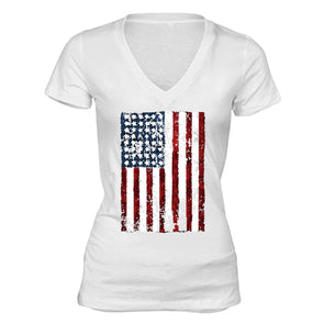 XtraFly Apparel Women's Flag USA Distressed American Pride V-neck Short Sleeve T-shirt