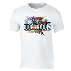 XtraFly Apparel Men's Support Troops Eagle Flag Military Pow Mia Crewneck Short Sleeve T-shirt