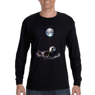 XtraFly Apparel Men&#39;s Space Otter Galaxy Earth Beaver Badger Animal Zoo Mars Moon Alien UFO Rocket Ship Astronaut Ocean Long Sleeve T-Shirt