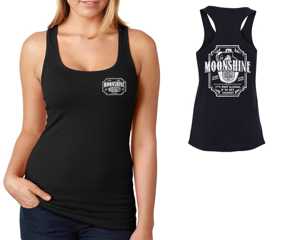 XtraFly Apparel Women&#39;s Moonshine Whiskey Moonshiners Popcorn Shine Country Prohibition Brewery Brewing Drinking Beer Drunk Party Racerback