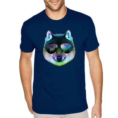 XtraFly Apparel Men's Tee Night Wolf Pack Nature Zoo Cosmic Fox Animal Forest Coyote Sunglasses Galaxy Beach Summer Party Crewneck T-shirt